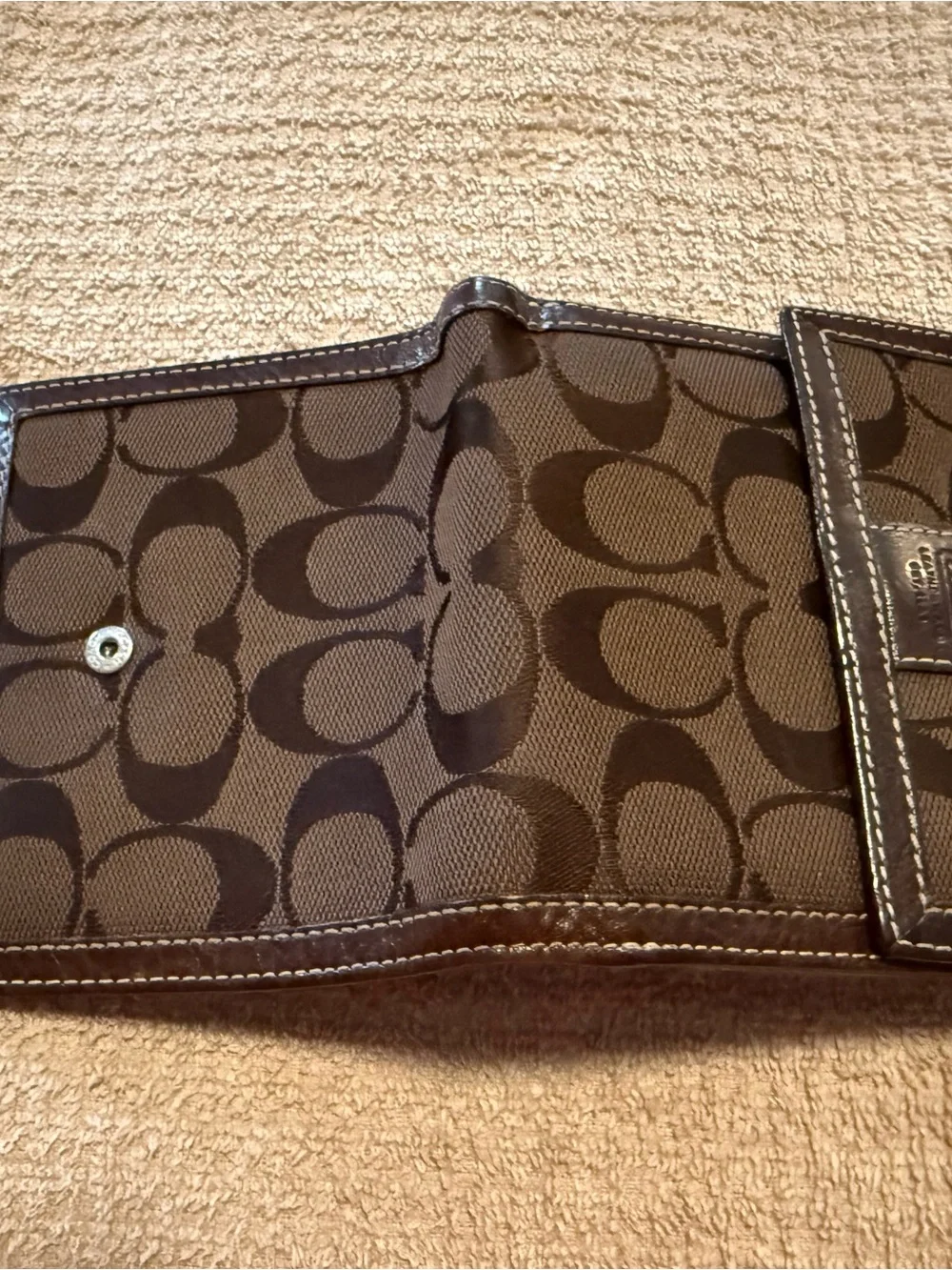 Coach Brown Signature Canvas Compact Wallet